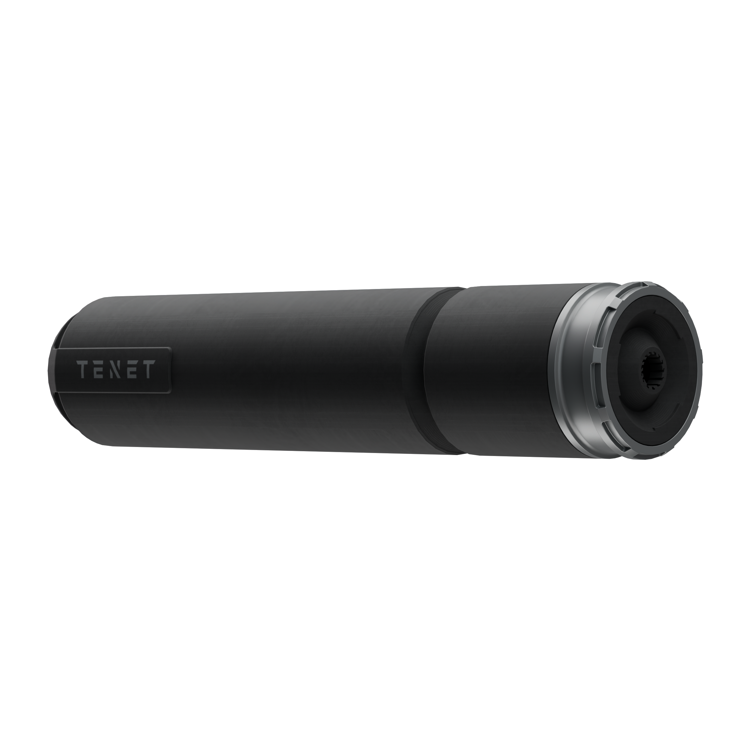 TENET VESPER suppressor three-quarter view of splined mounting interface
